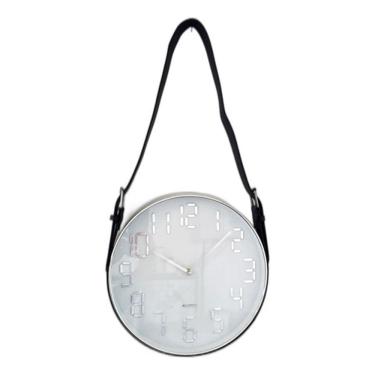 Imagem de Relógio De Parede Alça De Couro Moldura Prata 30 Cm