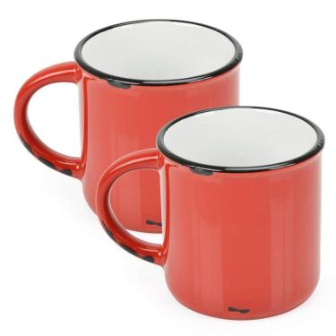 Imagem de 2 Canecas Tipo Esmaltada Cerâmica Grand Retro 320Ml Vermelho