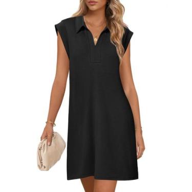 Imagem de Vestido MEROKEETY 2025 de verão, manga curta, decote em V, solto, pret