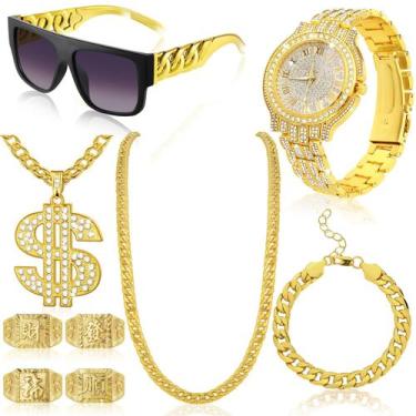 Imagem de Conjunto de acessórios Equsion Hip Hop Jewelry para homens, 9 unidades