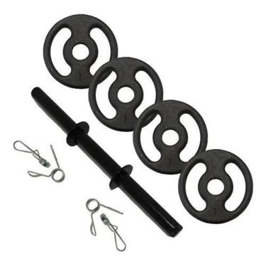 Imagem de Kit Barra Com Anilha Musculação Halter Peso + Presilhas-Unissex