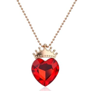 Imagem de Colares Coração Vermelho para Mulheres, Colar com Pingente Coroa Coração Bijuteria de Descendentes para Mulheres Presente de Dia Dos Namorados Presente Aniversário