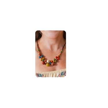 Imagem de Magitaco Colar de contas para mulheres e homens – Joias de declaração boho hippie feitas à mão em cerâmica, contas grossas coloridas, gargantilha moderna de fio ajustável, presente artesanal de estilo