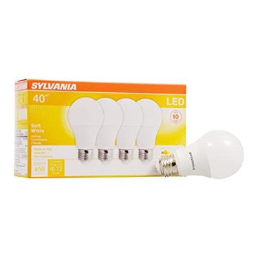 Imagem de Lâmpada LED SYLVANIA, equivalente a 40W A19, 6W eficiente, base média, acabamento fosco, 450 lúmens, branco macio - pacote com 4 (74079)