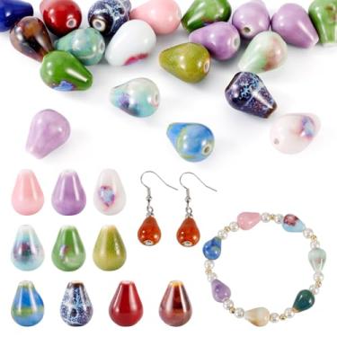 Imagem de Craftora 20 peças de contas de cerâmica coloridas em forma de gota vintage esmaltado de porcelana espaçador para pulseira, colar, brincos, artesanato, fabricação de joias, 10 mm de diâmetro
