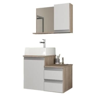 Imagem de Conjunto para Banheiro 60cm, Armário com Gaveteiro e Espelho, Gabinete de Banheiro Completo para Lavabo(Madeirado/branco)