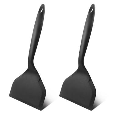 Imagem de Hitefu 2 peças de espátula de silicone, flipper de panqueca larga, pá Tamagoyaki, flipper de ovo antiaderente livre de BPA para omelete, pizza, bife e peixe (preto)