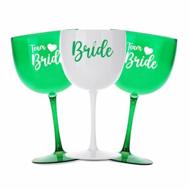 Imagem de Kit 15 Taças Gin Vodka 580ml Acrílica - Personalizadas Chá de lingerie despedida de solteira madrinhas Bride Noiva - Aloha (Taça Verde - Bride)