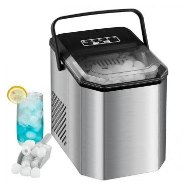 Imagem de Máquina de Gelo até 11 kg em 24H Portátil com Autolimpeza, 110V, Garvee, Prata e Preto