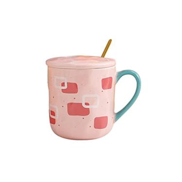 Imagem de Caneca caneca personalidade criativa copo de cerâmica com tampa colher simples xícara de café família sala de estar xícara de chá para escola escritório estudo caneca de café (cor: cinza)