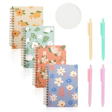Imagem de OT-NVWOZR 4pack A6 Spiral Notebooks with 4pcs Pens, 5.7x4.1 Inch Small College Ruled Notepads, 80 Sheets Mini Floral Journals Diary Memo Planner for Women Gift Office School Supplies (160 Pages)