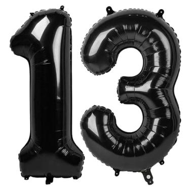 Imagem de Balão preto número 13, 101 cm, decorações de festa de aniversário de 13 anos para crianças, balão gigante de 13 folhas para artigos de festa
