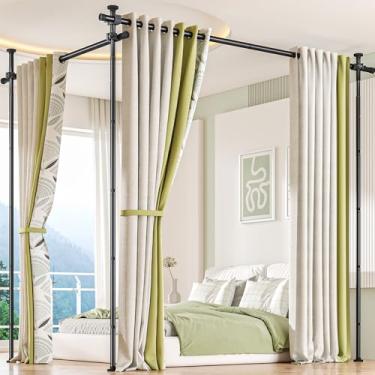 Imagem de Haste de cortina divisória de quarto, haste de tensão sem perfuração para separação de quarto, ajustável de 1,2 a 3 m (A) 76,2 a 373 cm (L) resistente do chão ao teto, divisória de parede, separador