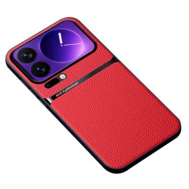 Imagem de LTLMYDAM Capa fina para Xiaomi 17 Pro Max/17 Pro/17, capa traseira de couro com textura de lichia à prova de impressões digitais suporta capa de sucção magnética montada no carro, vermelha, 17 Pro
