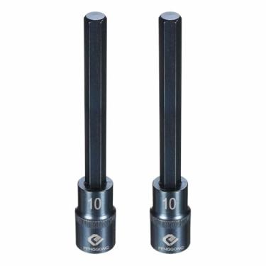Imagem de HARFINGTON 2 soquetes hexagonais de impacto de 1/5.1 cm H10 (10 mm) de comprimento métrico 14 cm de comprimento S2 aço 6 pontos para adaptador de furadeira elétrica, azul