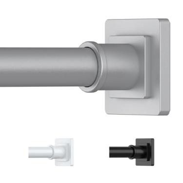 Imagem de UIOSANRT Varão de cortina de chuveiro prateado, 99 cm a 166 cm, antiderrapante, montado, sem broca, haste de cortina de tensão ajustável para janelas e banheiro