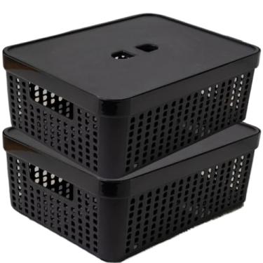 Imagem de Caixa Organizadora Rattan com Tampa Invisível 11,5L – Multiuso para Gavetas, Casa, Cozinha e Armário(Preto 2 UN)