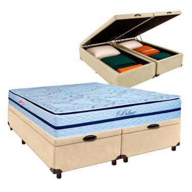 Imagem de Cama Box Bau Blindado Queen + Colchão Molas Ensacadas Blue Paropas