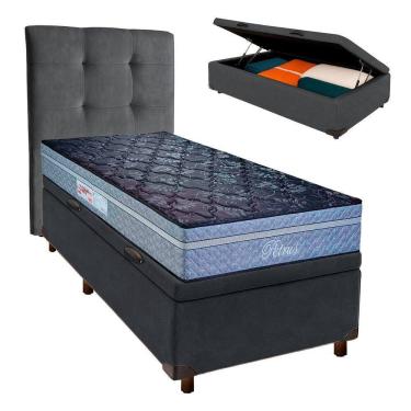 Imagem de Conjunto Cama Box Bau Blindado Solteiro + Colchão Molas Ensacadas Petrus Paropas + Cabeceira