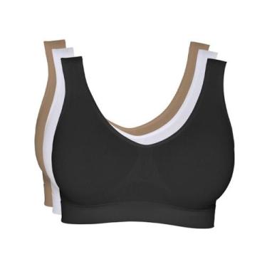 Imagem de Kit 3 Tops Hanes Alças Largas sem Costura 5762 Branco/Preto/Chocolate 