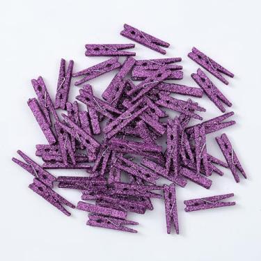 Imagem de 50 pregadores de roupa de madeira com glitter – prendedores de roupa pequenos brilhantes, alfinetes de roupas coloridos de 5 cm para artesanato DIY, decoração de festa, fotos de clipe, presentes de