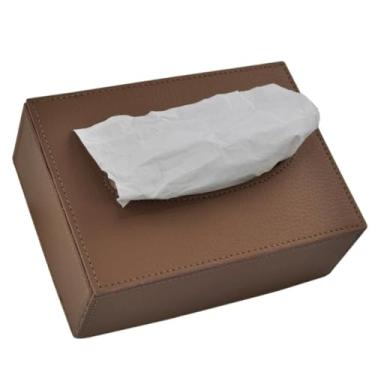 Imagem de Caixa de Lenços de Papel com Revestimento de Tecido Oval – Organizador para Mesa e Sala de Estar, 50/100 Unidades (Caramelo)