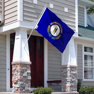 Imagem de Bandeira do Estado do Kentucky Fly in Breeze 9,5 x 1,5 m - Cor vívida e à prova de desbotamento - Cabeçalho de lona e costura dupla - Bandeiras de poliéster do Kentucky KY com ilhós de latão 9,5 x 1,5