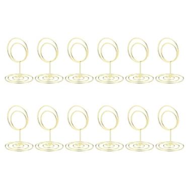 Imagem de Porta-cartões Place, pacote com 12 unidades, 5 cm de altura, suporte de clipe de memorando, com fecho redondo, porta-números de mesa, para fotos, cartões, notas, papel, placa de comida, tom dourado