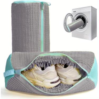 Imagem de Pacote com 2 sacos para máquina de lavar, saco de roupa reutilizável para lavadora e secadora, durável e limpeza profunda, adequado para tênis e calçados esportivos (cinza)