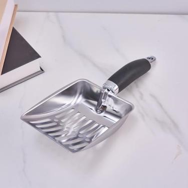 Imagem de 1 colher de areia de metal para gatos com alça de aderência confortável, peneira durável para resíduos de animais de estimação