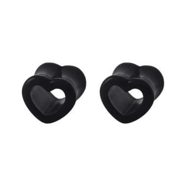 Imagem de NewZenro Brincos de alargador de orelha com alargador duplo de coração oco acrílico alargador extensor para mulheres Love Piercing Body Fashion Y2K Jewerly for Her Bff (preto, 2g (6 mm))