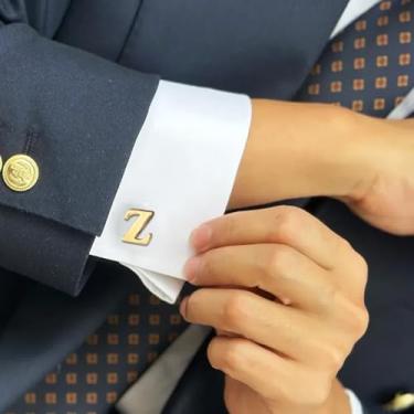 Imagem de Abotoaduras masculinas clássicas de aço inoxidável com 26 letras iniciais do alfabeto abotoaduras, One Size, Aço inoxidável, Sem Pedra Preciosa