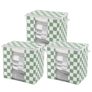 Imagem de Ohocut Caixas de armazenamento de roupas quadriculadas verdes, sacos de armazenamento grandes de 100 L, pacote com 3, organizadores de armário e recipientes de armazenamento para edredons, roupa de