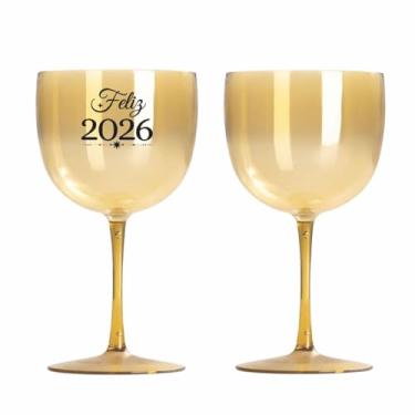 Imagem de Kit 15 Taças Gin Vodka 580ml Acrílica ANO NOVO - Aloha (Dourada 2025)