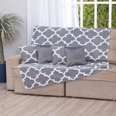 Imagem de Manta Xale Turin 2,40m X 1,50m Sofá Cama Tecido Jacquard 01 Peça - Medalhão Cinza - 60% Algodão/ 40% Poliéster