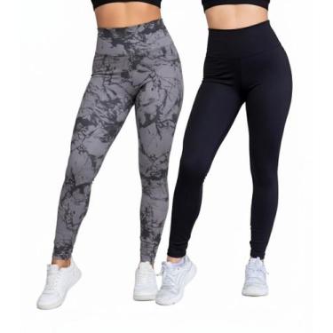 Imagem de Kit 2 Calças Legging Marmorizada + Preta Básica Academia - Bella Fitne