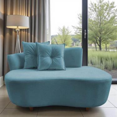 Imagem de Namoradeira Sofá Feijão Suria Orgânica Bouclé Azul Turquesa - Mazzero 