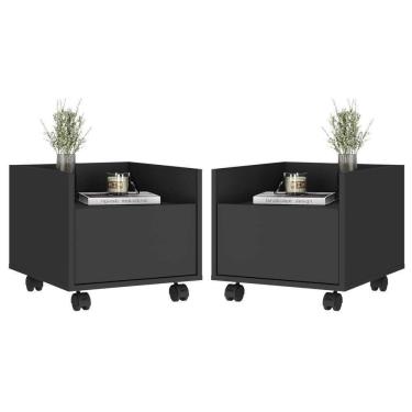 Imagem de Kit Com 2 Mesas De Cabeceira 40Cm Com Rodízios Multimóveis V4045 Preta Preto