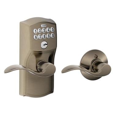 Imagem de Schlage FE575 CAM 620 ACC Camelot Teclado Entrada com Auto Lock e Alavancas de Acento, Estanho Antigo