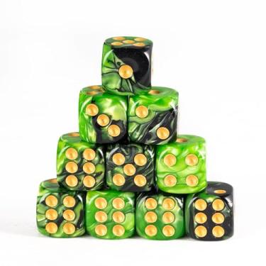 Imagem de Poludie 10 PCS D6 dice 16mm Acrylic 6 Sided Dice Game Dice for RPG MTG DND Dice Table Games and Board Games,with Leather Dice Bag.(Green and Black)