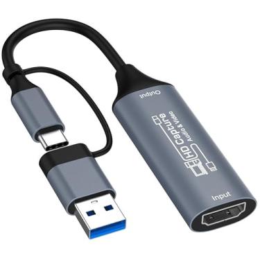 Imagem de Placa de captura de vídeo, HDMI para USB/USB-C para streaming, dispositivo de captura de vídeo 1080p 60fps para gravação de jogos, compatível com Windows, Quest 3, Switch, OBS, PS4/PS5
