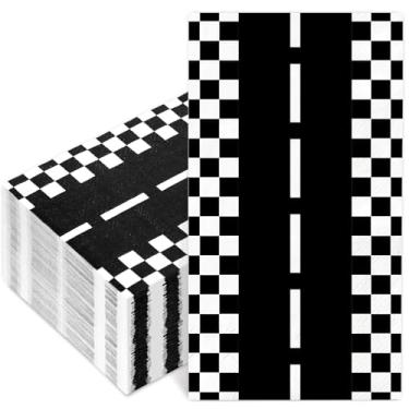 Imagem de FYSUIMU 50 guardanapos de papel para convidados de carro de corrida, toalhas de mão descartáveis preto e branco para aniversário, chá de bebê, festa, jantar, decoração de mesa de casa, suprimentos