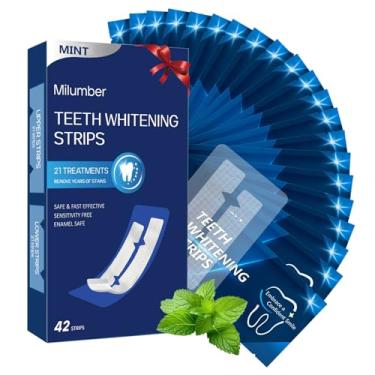 Imagem de Milumber Tiras De Clareamento Dental Para Dentes Sensíveis, 42 Tiras Whitener Safe Whitestrip, Remoção De Manchas Profundas, Tecnologia De Tira Seca Antiderrapante E Segura Para Esmalte Para Dentes