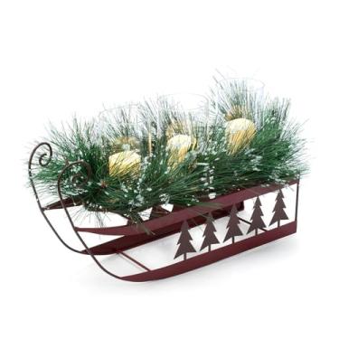 Imagem de Napco Suporte de vela de metal rústico de 43 cm com votivas de vidro para mesa central de Natal de pinheiro e trenó