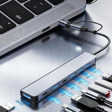 Imagem de Hub USB C/USB, liga de alumínio, 7 em 1, USB-C e hub USB A com USB 3.0, USB 2.0, fonte de alimentação SW, portas USBC divisor multiportas compatível com PC/laptops/Mac Book Pro/Air/iMac/iPad e mais