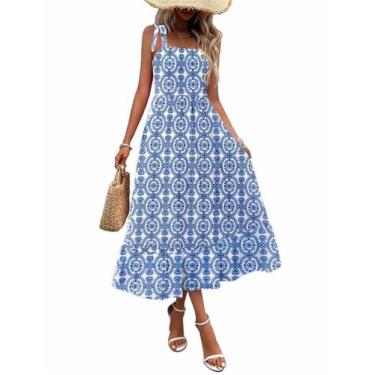 Imagem de Vestido Zeagoo Boho Floral em camadas Maxi Spaghetti Spaghetti Spaghet