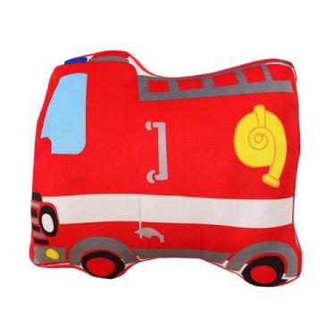 Imagem de Almofada de caminhão de bombeiros de pelúcia para crianças, 41 x 36 cm