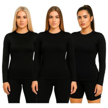 Imagem de Kit 3 Camisetas Dry Fit Feminina Manga Longa Trendixx  Secagem Rápida 