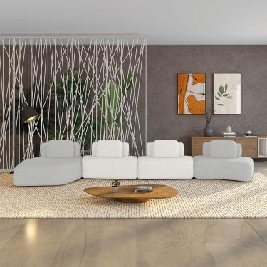 Imagem de Sofá 4 Lugares Orgânico Com Chaise E 3 Módulos Berlim Bouclê Cinza Claro-off White K01 - D'rossi