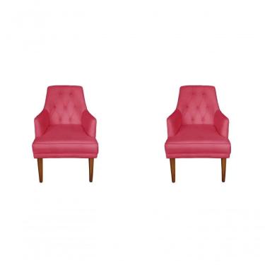 Imagem de Kit 2 Cadeiras Poltronas Decorativa Paris Sala De Jantar Recepção Retro Com Braça Suede Rosa Pink Lar Móveis E Decoração